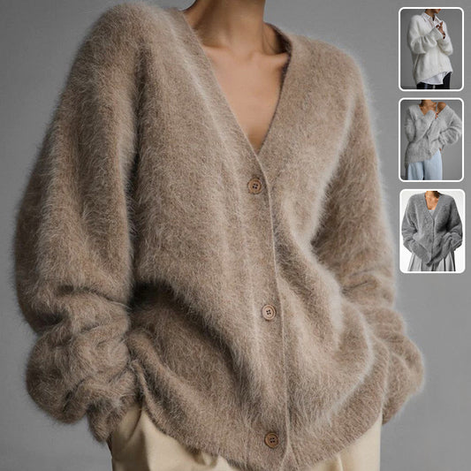 Cardigan à col en V lâche et boutonné à la mode automne hiver pull tricoté à simple boutonnage haut vêtements pour femmes