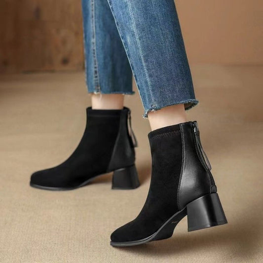 Bottes en Daim Style Français à Talons Épais  – Le Must-Have !